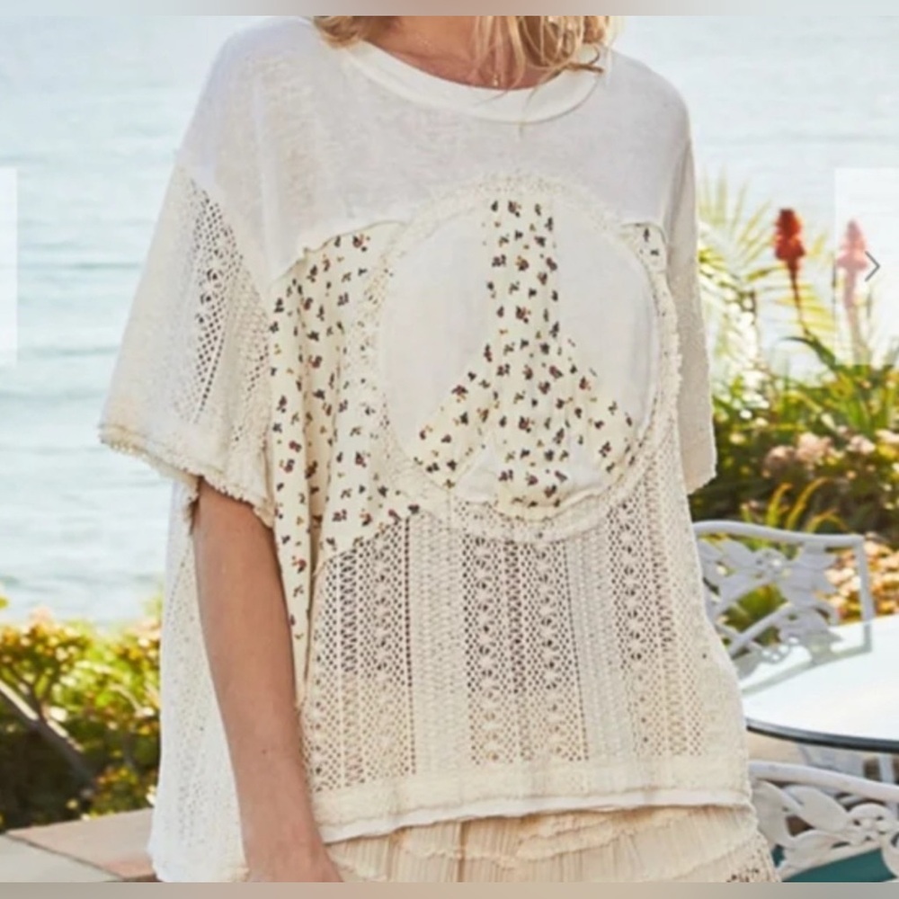 POL Peace Be With You Oversized” Boho Top Sz S NWT’s
